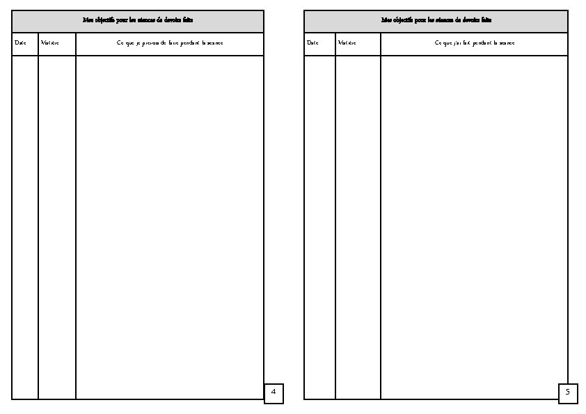 Mes objectifs pour les séances de devoirs faits Date Matière Date Ce que je