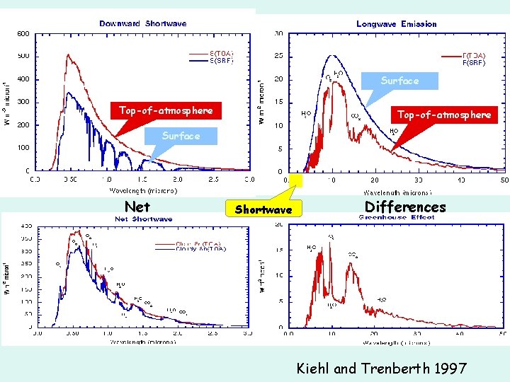 Surface Top-of-atmosphere Surface Net Shortwave Differences Kiehl and Trenberth 1997 