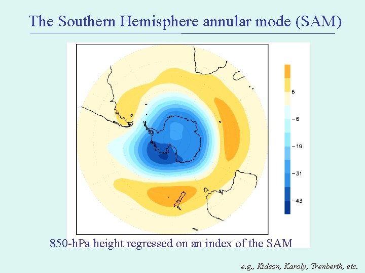 The Southern Hemisphere annular mode (SAM) 850 -h. Pa height regressed on an index