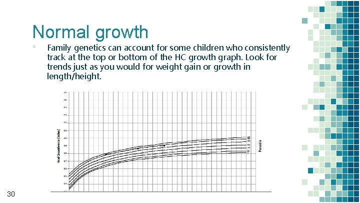 Normal growth ▪ 30 Family genetics can account for some children who consistently track Normal growth ▪ 30 Family genetics can account for some children who consistently track
