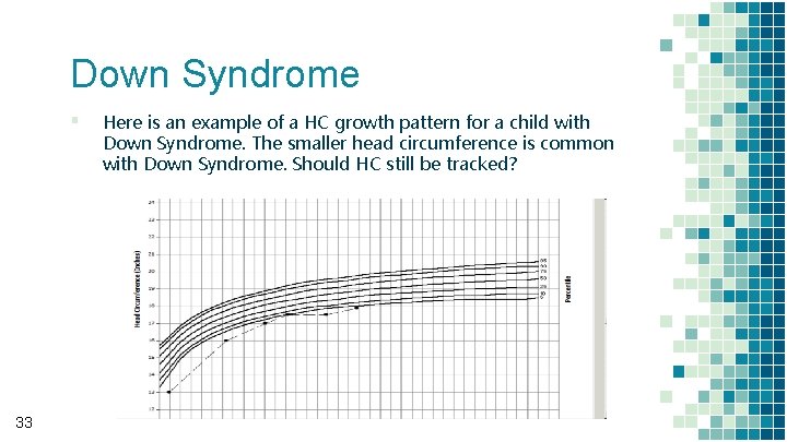 Down Syndrome ▪ 33 Here is an example of a HC growth pattern for