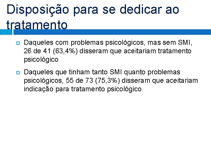 Disposição para se dedicar ao tratamento Daqueles com problemas psicológicos, mas sem SMI, 26 Disposição para se dedicar ao tratamento Daqueles com problemas psicológicos, mas sem SMI, 26