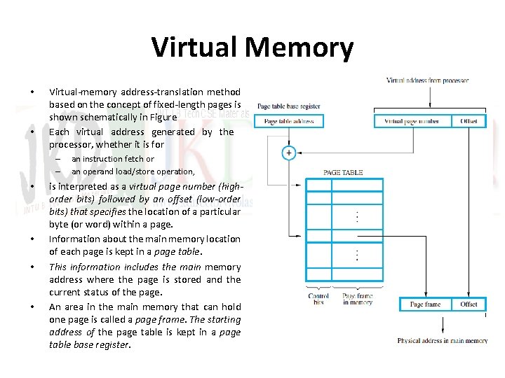 Virtual Memory • • Virtual-memory address-translation method based on the concept of fixed-length pages