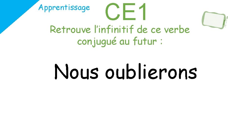 Apprentissage CE 1 Retrouve l’infinitif de ce verbe conjugué au futur : Nous oublierons