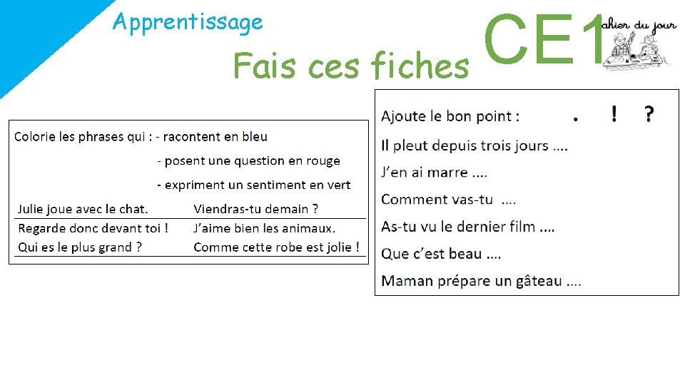 CE 1 Fais ces fiches Apprentissage 