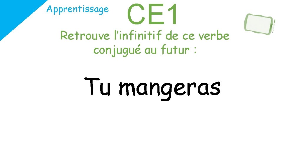 Apprentissage CE 1 Retrouve l’infinitif de ce verbe conjugué au futur : Tu mangeras