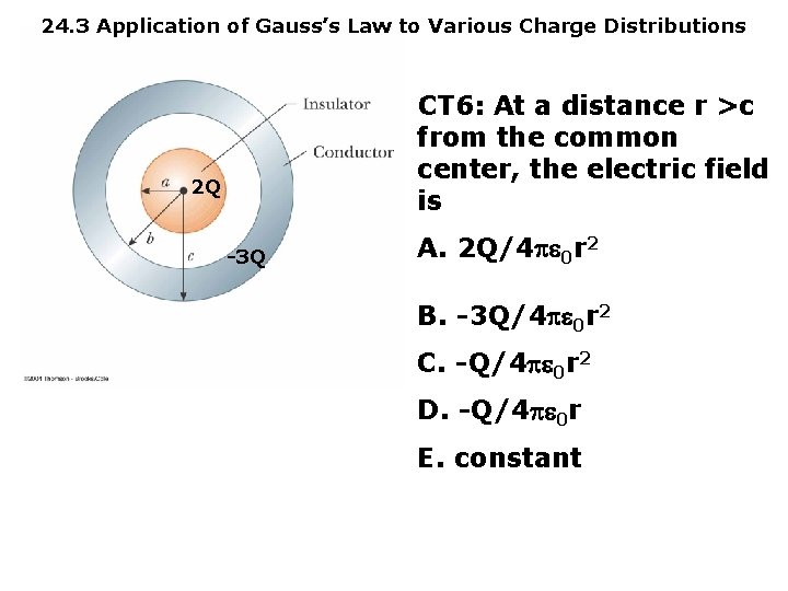 24. 3 Application of Gauss’s Law to Various Charge Distributions CT 6: At a