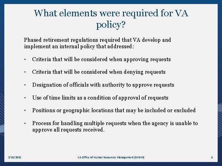 Va Policy Development Process Phased Retirement Worklife and Benefits 058 Employee Presentation