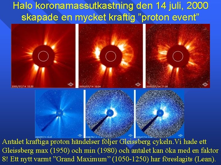 Halo koronamassutkastning den 14 juli, 2000 skapade en mycket kraftig ”proton event” Antalet kraftiga