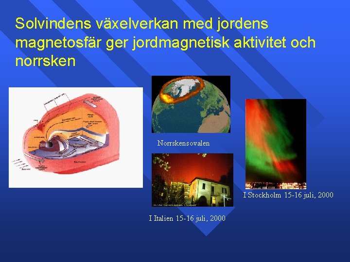Solvindens växelverkan med jordens magnetosfär ger jordmagnetisk aktivitet och norrsken Norrskensovalen I Stockholm 15