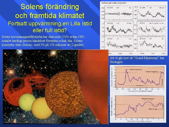 Solens förändring och framtida klimatet Fortsatt uppvärmning, en Lilla istid eller full istid? Solens