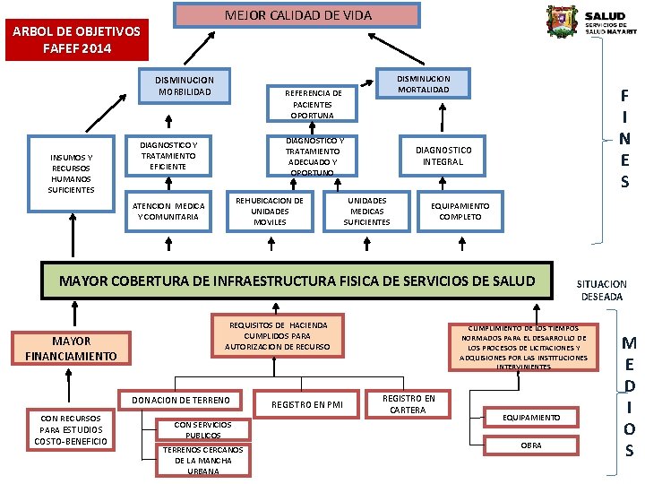  MEJOR CALIDAD DE VIDA ARBOL DE OBJETIVOS FAFEF 2014 DISMINUCION MORBILIDAD DISMINUCION MORTALIDAD