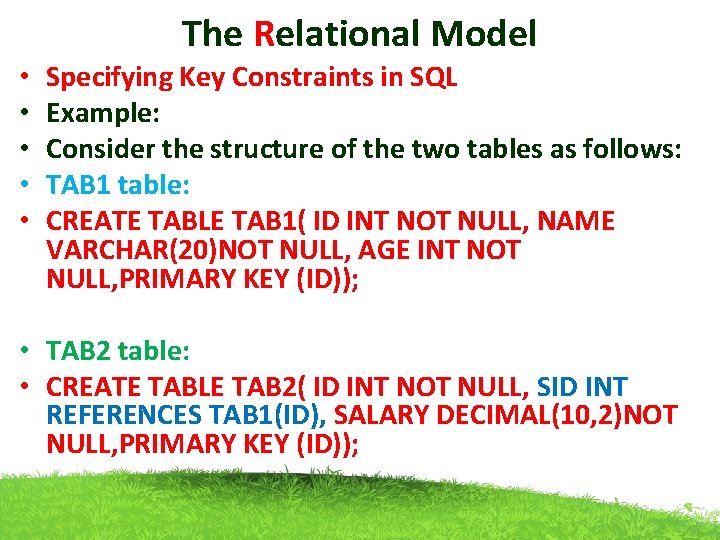 The Relational Model • • • Specifying Key Constraints in SQL Example: Consider the