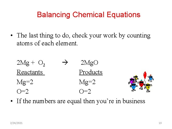 Balancing Chemical Equations • The last thing to do, check your work by counting