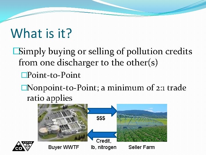 What is it? �Simply buying or selling of pollution credits from one discharger to