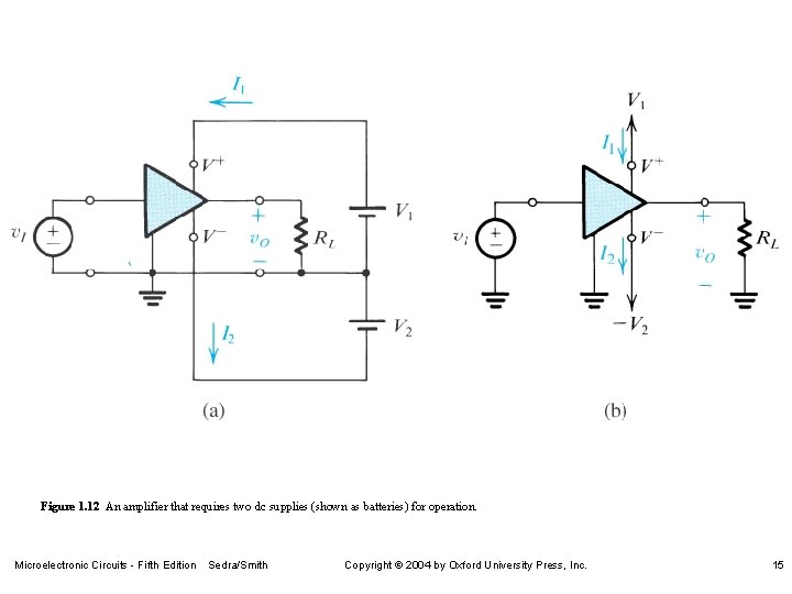 Figure 1. 12 An amplifier that requires two dc supplies (shown as batteries) for