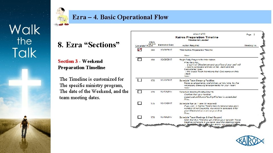 Ezra – 4. Basic Operational Flow 8. Ezra “Sections” Section 3 - Weekend Preparation