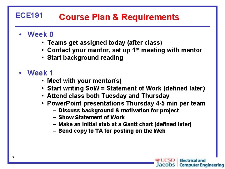 ECE 191 Course Plan & Requirements • Week 0 • Teams get assigned today