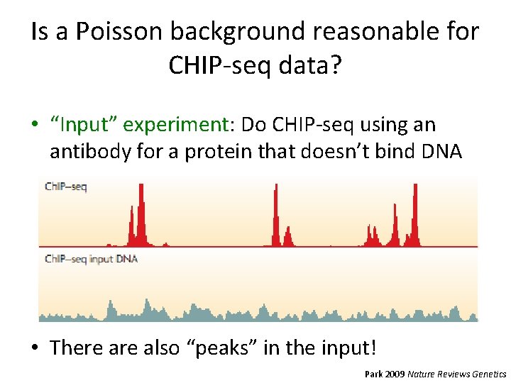 Is a Poisson background reasonable for CHIP-seq data? • “Input” experiment: Do CHIP-seq using