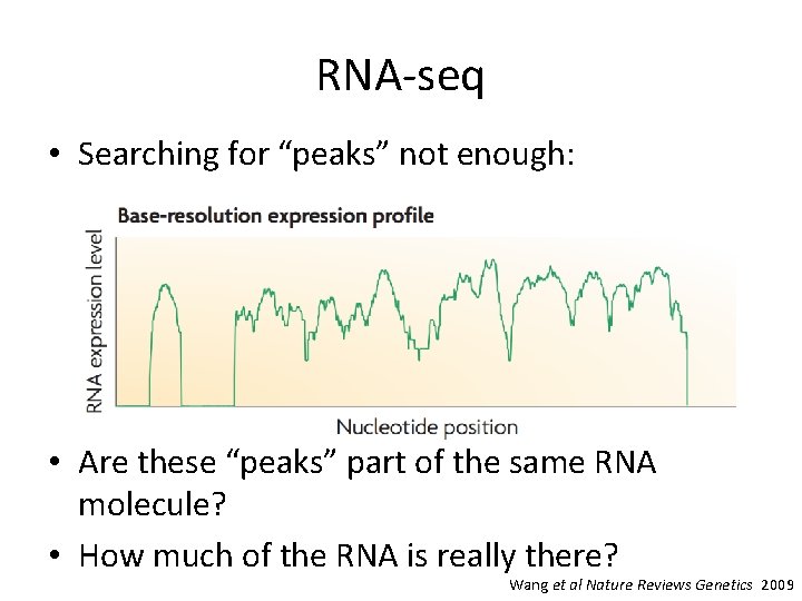 RNA-seq • Searching for “peaks” not enough: • Are these “peaks” part of the