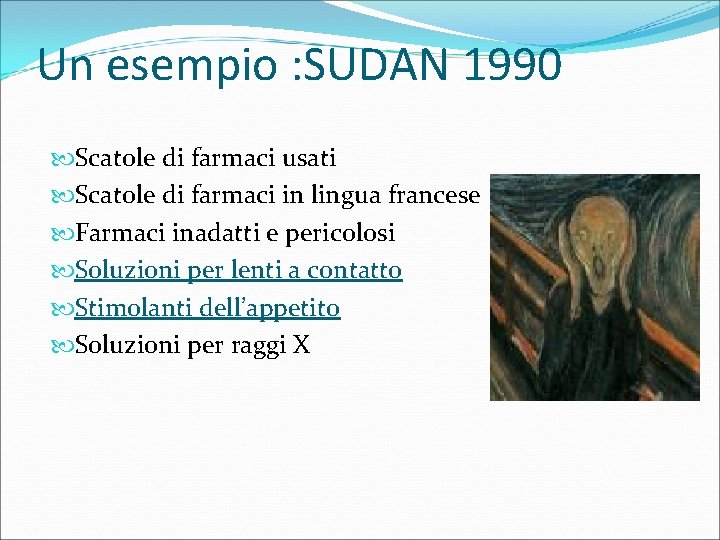 Un esempio : SUDAN 1990 Scatole di farmaci usati Scatole di farmaci in lingua