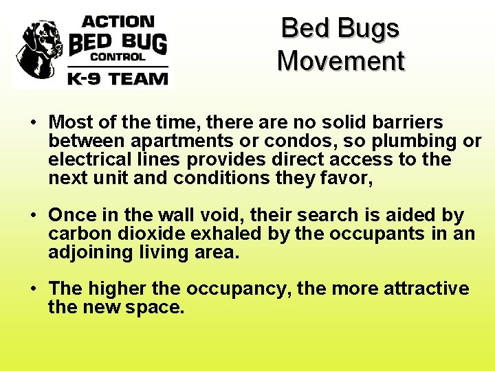 Bed Bugs Movement • Most of the time, there are no solid barriers between