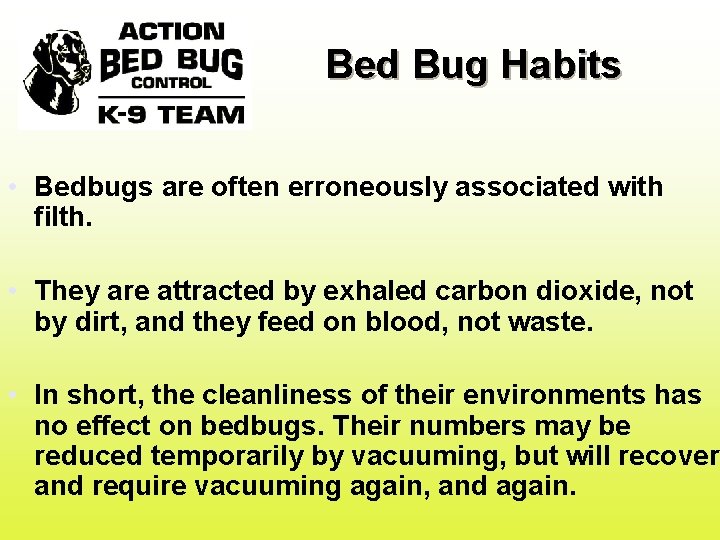 Bed Bug Habits • Bedbugs are often erroneously associated with filth. • They are