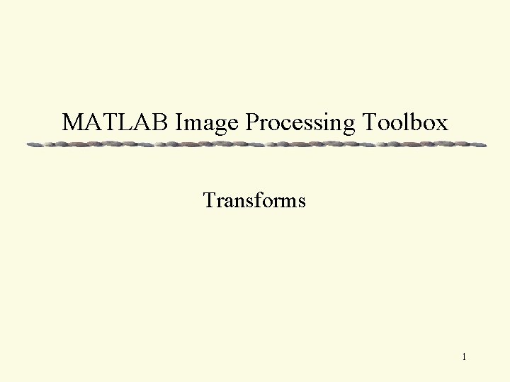 MATLAB Image Processing Toolbox Transforms 1 