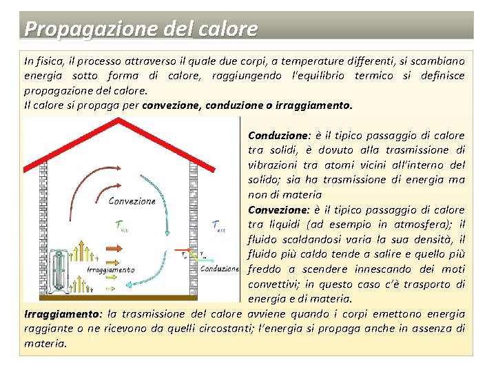 Propagazione del calore In fisica, il processo attraverso il quale due corpi, a temperature