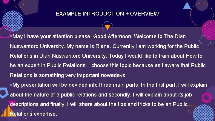 EXAMPLE INTRODUCTION + OVERVIEW ◍May I have your attention please. Good Afternoon. Welcome to EXAMPLE INTRODUCTION + OVERVIEW ◍May I have your attention please. Good Afternoon. Welcome to