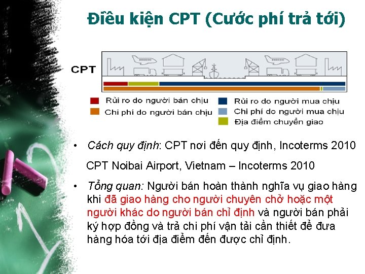 Điều kiện CPT (Cước phí trả tới) • Cách quy định: CPT nơi đến