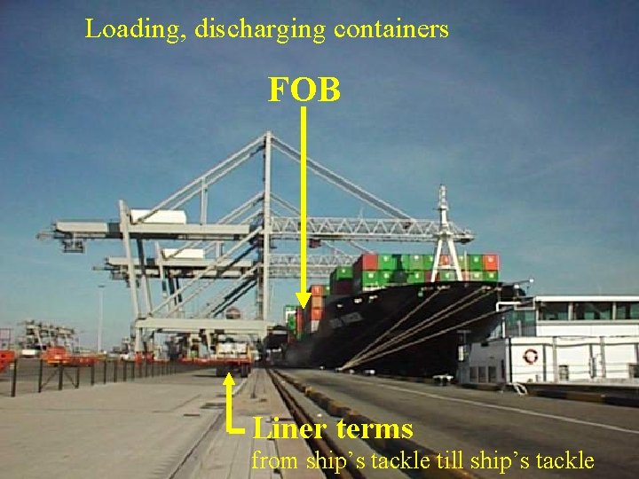 Loading, discharging containers FOB Liner terms from ship’s tackle till ship’s tackle 