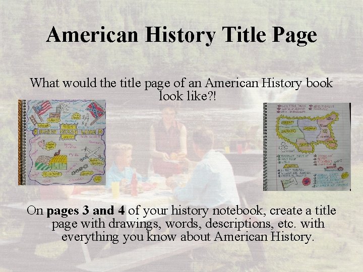American History Title Page What would the title page of an American History book