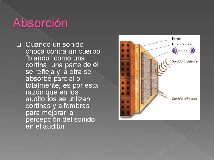 Absorción Cuando un sonido choca contra un cuerpo “blando” como una cortina, una parte