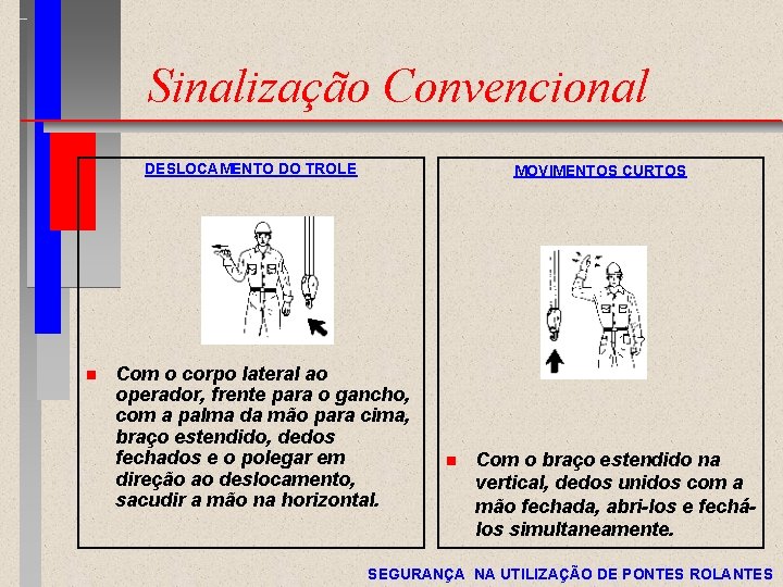 Sinalização Convencional DESLOCAMENTO DO TROLE n MOVIMENTOS CURTOS Com o corpo lateral ao operador,