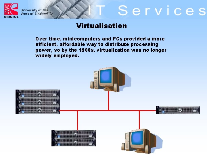 Virtualisation Over time, minicomputers and PCs provided a more efficient, affordable way to distribute