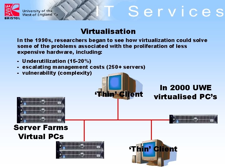 Virtualisation In the 1990 s, researchers began to see how virtualization could solve some
