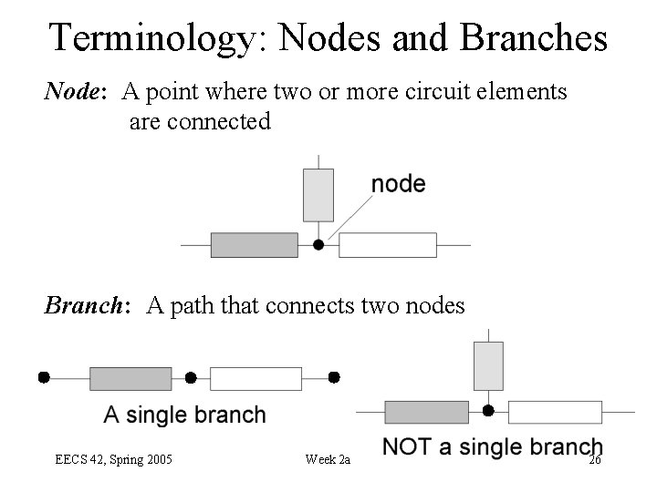 Terminology: Nodes and Branches Node: A point where two or more circuit elements are