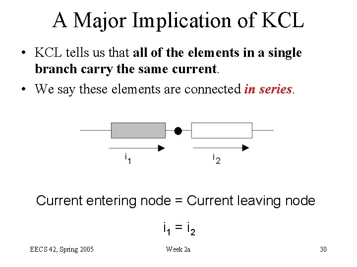 A Major Implication of KCL • KCL tells us that all of the elements
