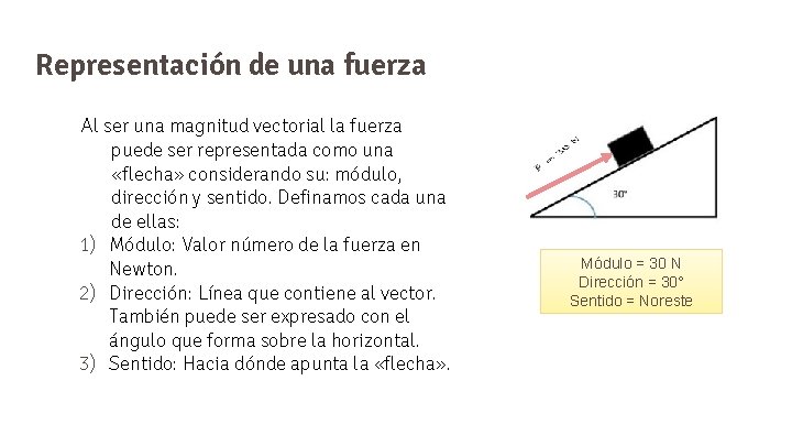 Representación de una fuerza Al ser una magnitud vectorial la fuerza puede ser representada