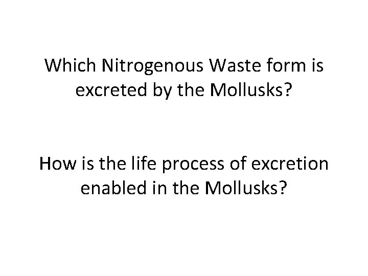 Which Nitrogenous Waste form is excreted by the Mollusks? How is the life process