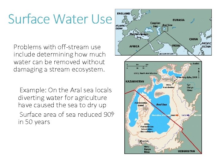 Surface Water Use Problems with off-stream use include determining how much water can be