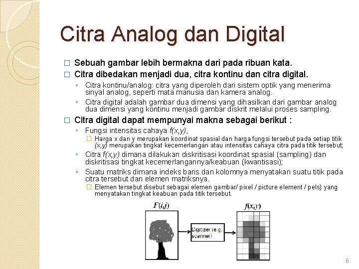 Citra Analog dan Digital Sebuah gambar lebih bermakna dari pada ribuan kata. � Citra