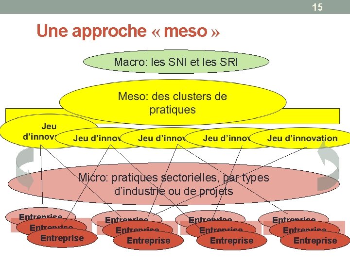15 Une approche « meso » Macro: les SNI et les SRI Micro: pratiques
