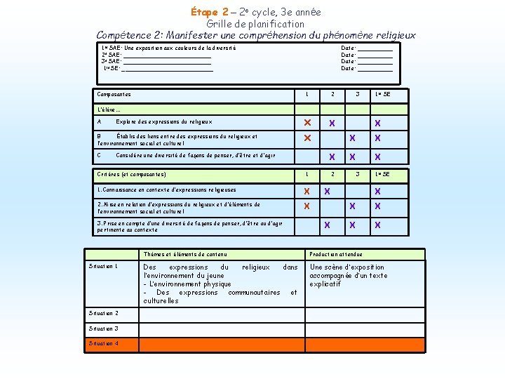Étape 2 – 2 e cycle, 3 e année Grille de planification Compétence 2: Étape 2 – 2 e cycle, 3 e année Grille de planification Compétence 2: