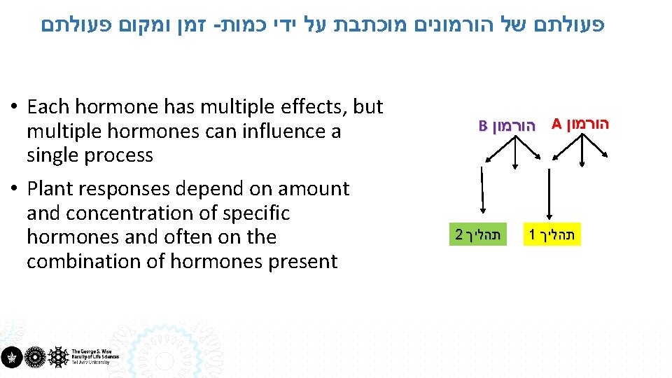  זמן ומקום פעולתם - פעולתם של הורמונים מוכתבת על ידי כמות • Each