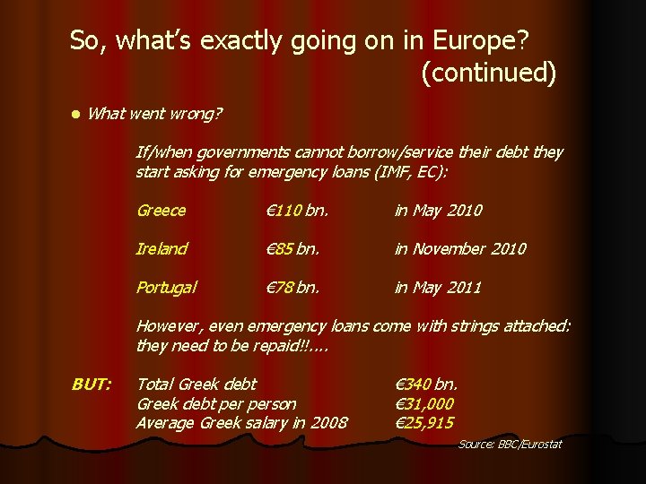 So, what’s exactly going on in Europe? (continued) l What went wrong? If/when governments