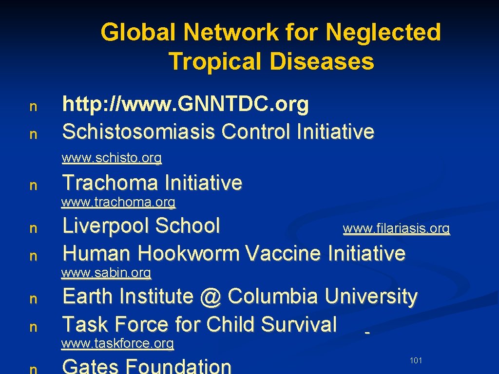 Global Network for Neglected Tropical Diseases n n http: //www. GNNTDC. org Schistosomiasis Control Global Network for Neglected Tropical Diseases n n http: //www. GNNTDC. org Schistosomiasis Control