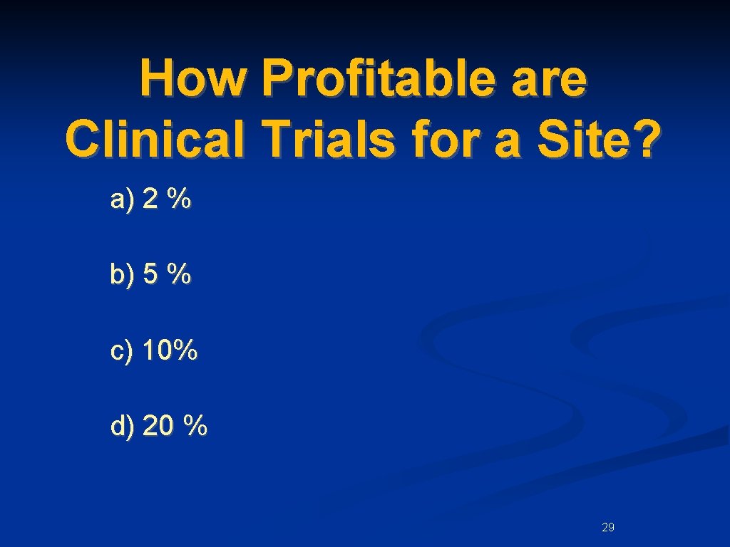 How Profitable are Clinical Trials for a Site? a) 2 % b) 5 %