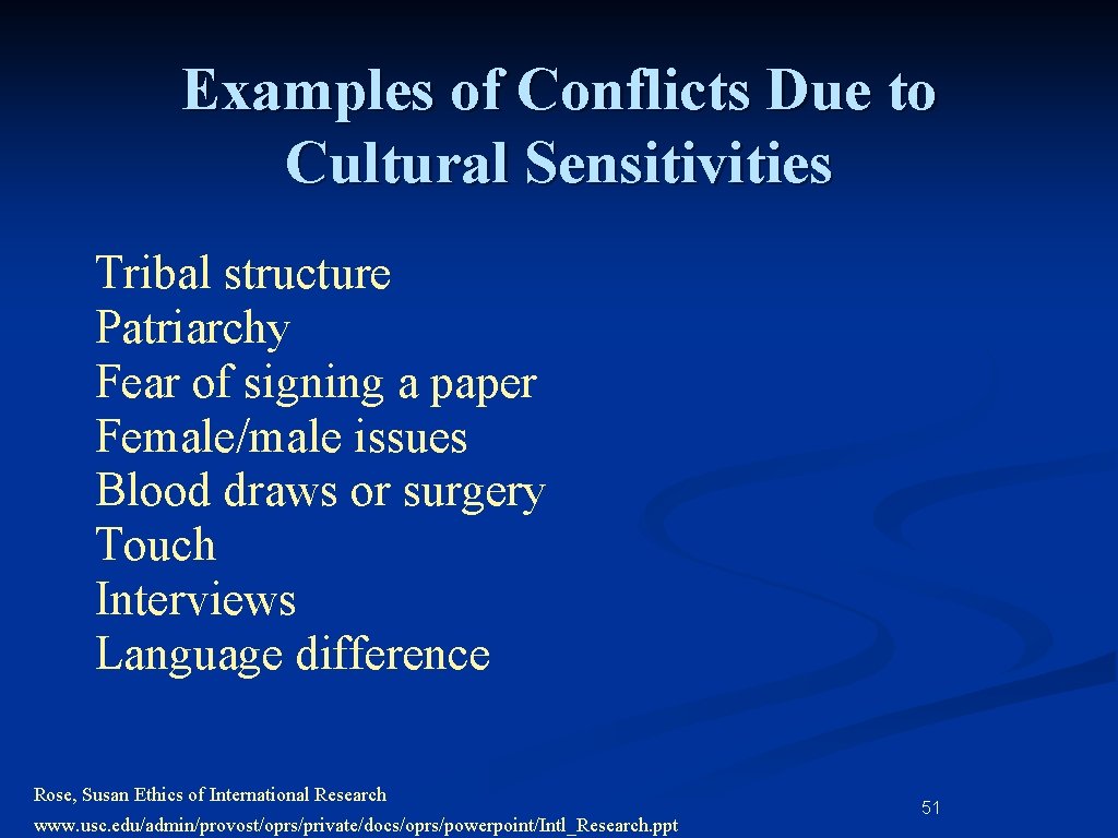 Examples of Conflicts Due to Cultural Sensitivities Tribal structure Patriarchy Fear of signing a